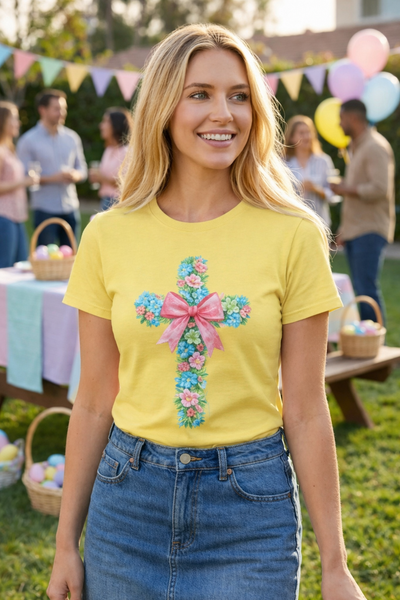 BC DTF FLOWER CROSS TEE - YELLOW
