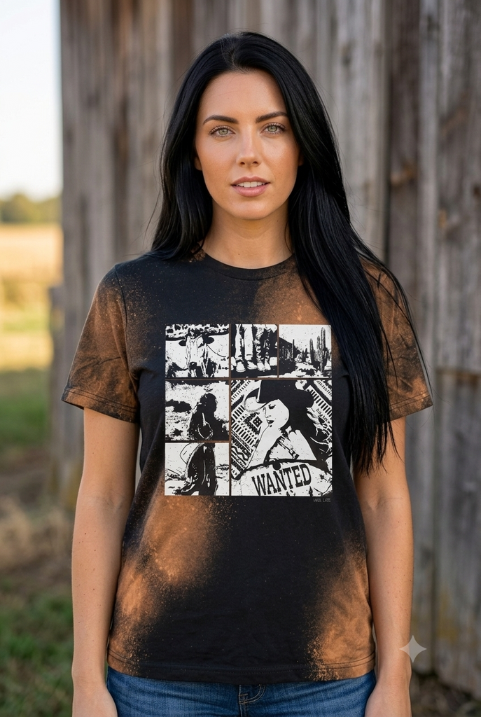 BC BL DTF COWGIRL TEE - BLEACHED BLACK