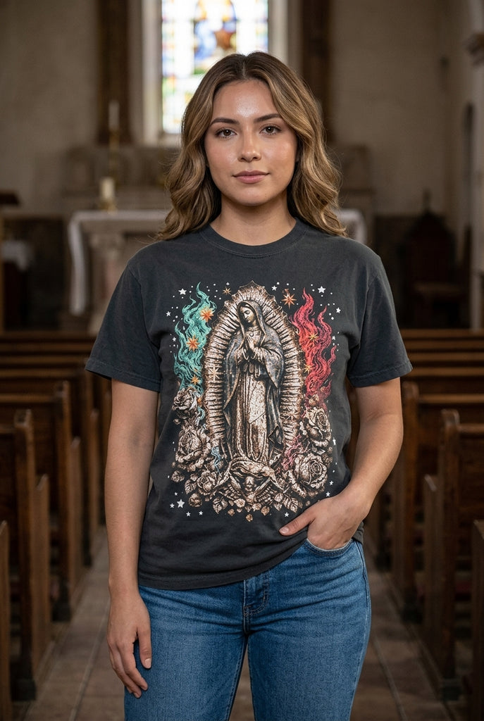 CC DTF FIRE VIRGIN MARY TEE - BLACK