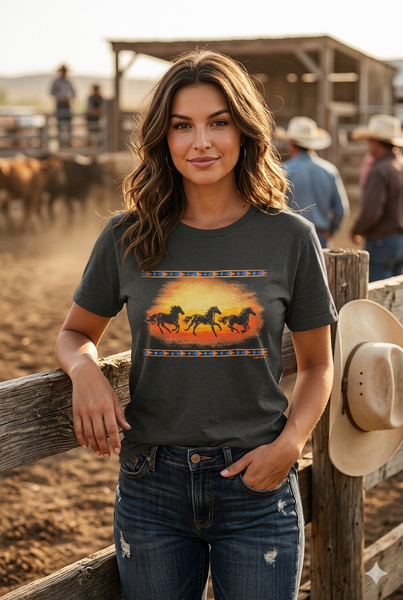 BC DTF AZTEC HORSES TEE - BROWN