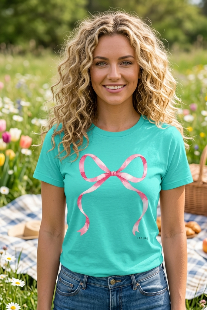 BC DTF PINK BOW TEE - TURQUOISE