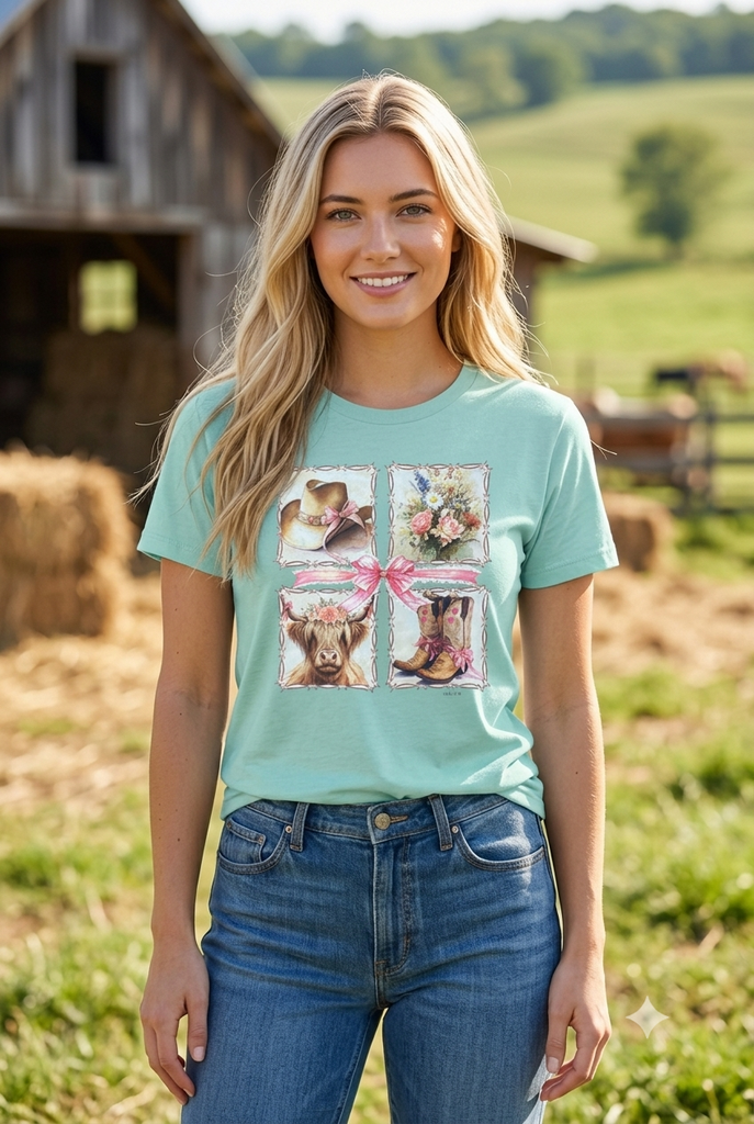 BC DTF COW FRAME TEE  - SAGE