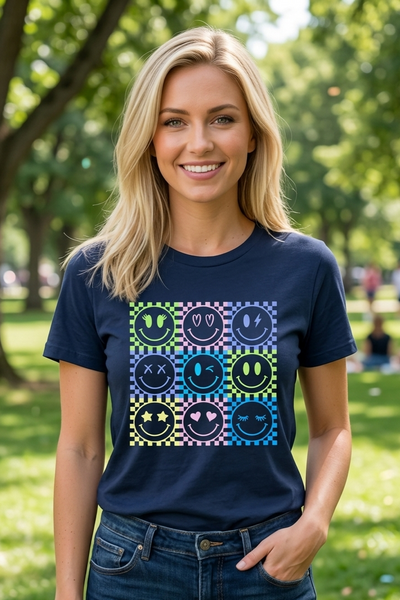 BC DTF CHECKER SMILES TEE - BLACK