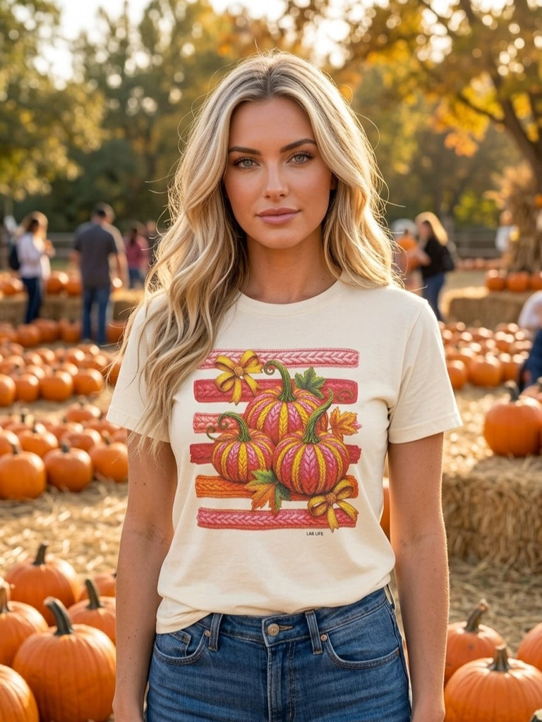 CC DTF STRIPES PUMPKINS TEE - IVORY
