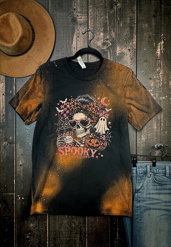 BC BL DTF SPOOKY SEASON SKULL TEE - BLACK BLEACH