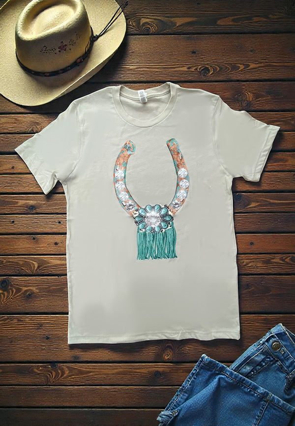 BC DTF TURQ HORSESHOE TEE - TAN