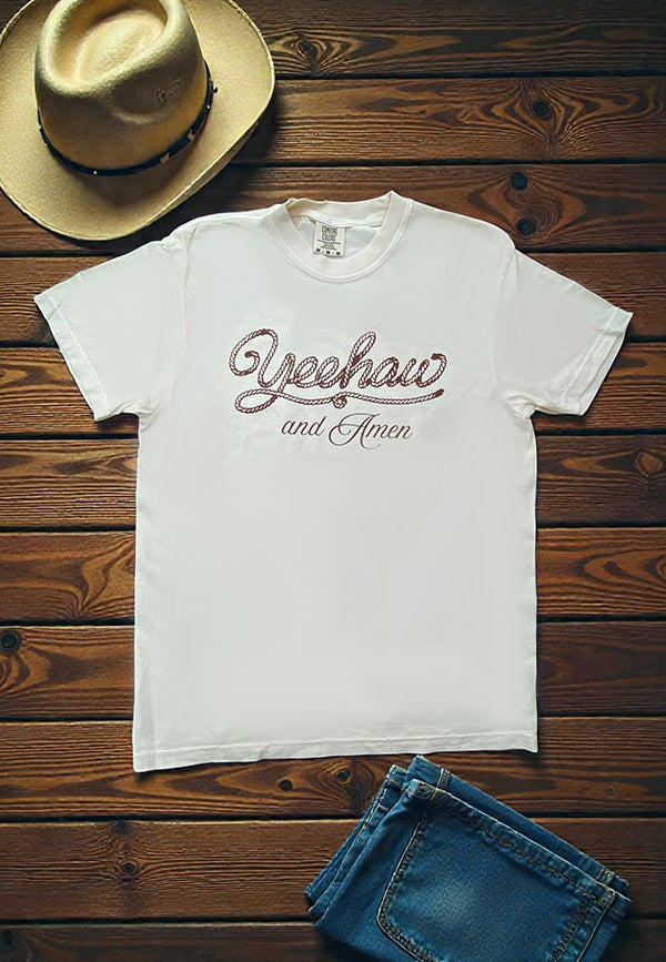 CC DTF YEEHAW AND AMEN TEE - IVORY