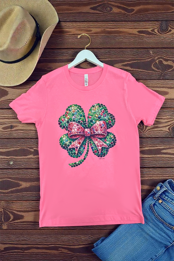 BC DTF COW SHAMROCK TEE - NEON PINK