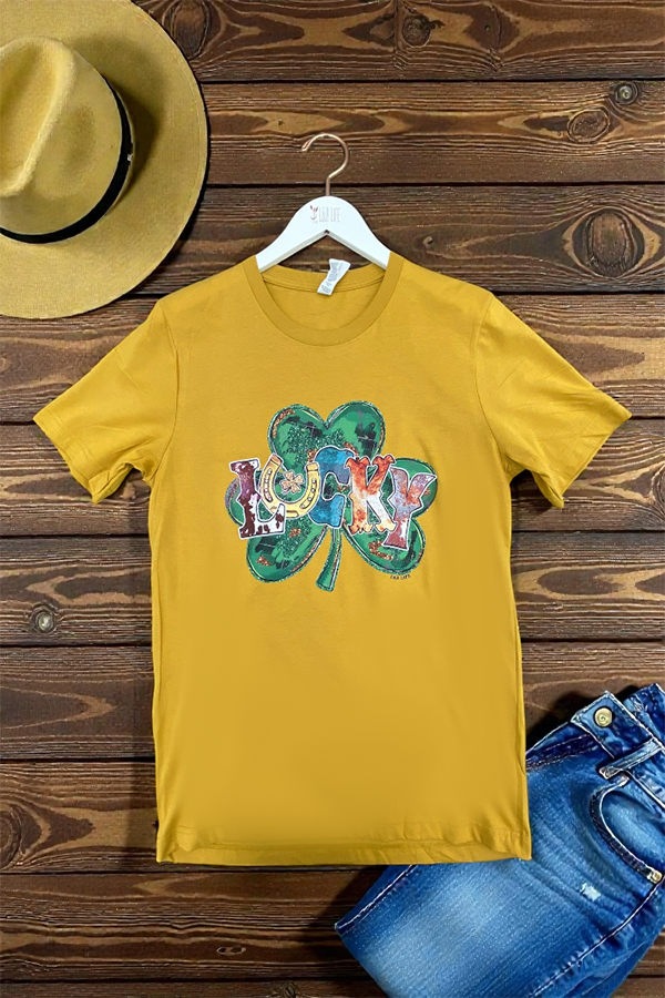 BC DTF LUCKY SHAMROCK TEE - MUSTARD