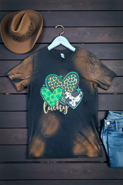 BC BL DTF LUCKY HEARTS TEE - BLEACHED BLACK