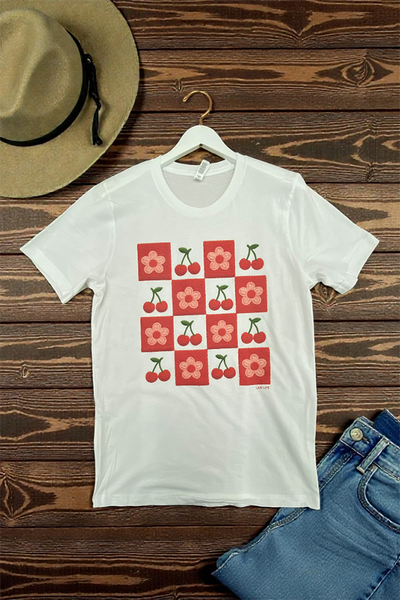 BC DTF CHERRY CHECKER TEE - WHITE