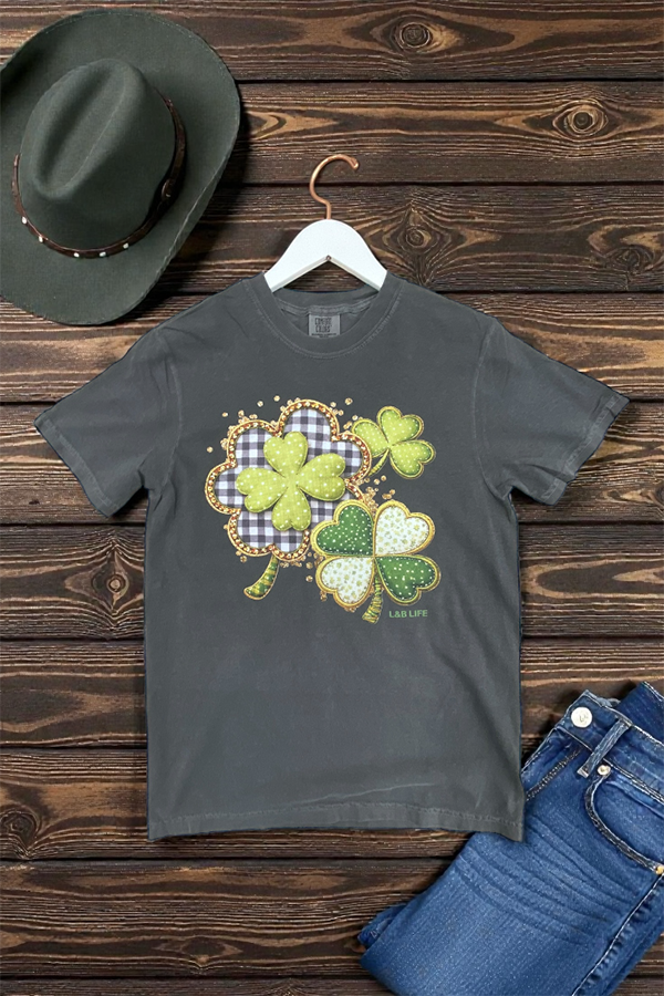 CC DTF PLAID SHAMROCKS TEE - PEPPER