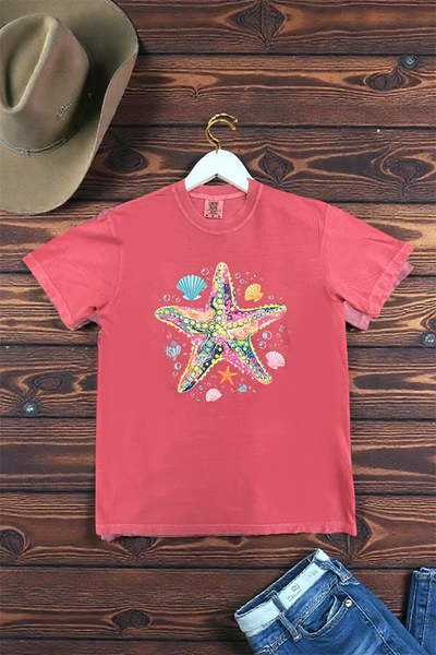 CC DTF WATERCOLOR STARFISH TEE - SALMON