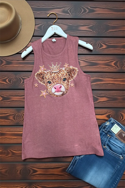 BC TANK DTF PRINCESS COW TEE  - RUST