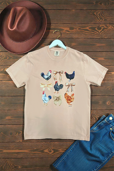 CC DTF BOW CHICKENS TEE -PEACH