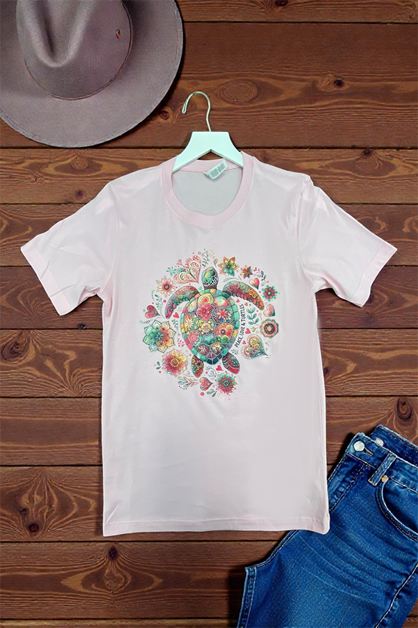 BC DTF FLORAL TURTLE TEE - PINK