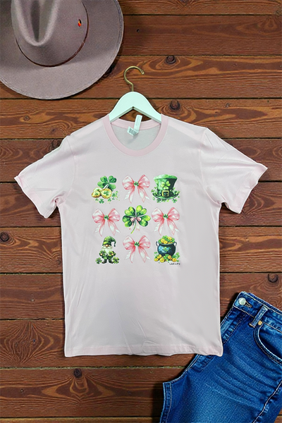 BC DTF BOW SHAMROCK TEE - PINK