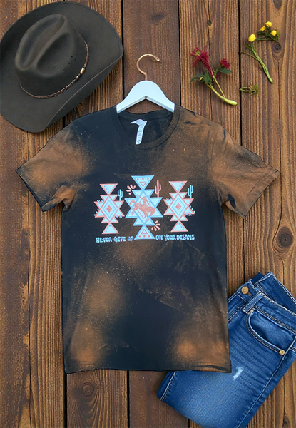 BC DTF AZTEC HORSES TEE  - BLEACHED BLACK