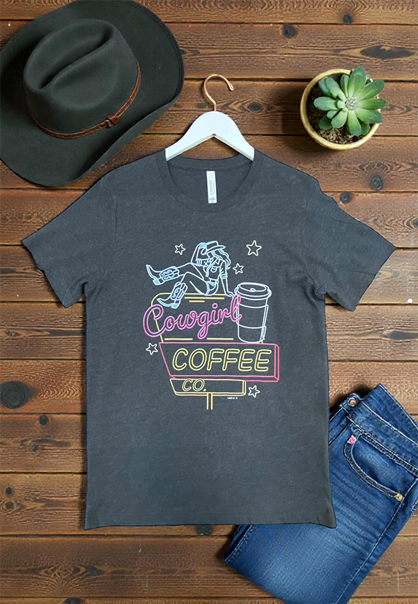 BC DTF COWGIRL COFFEE TEE - CHARCOAL