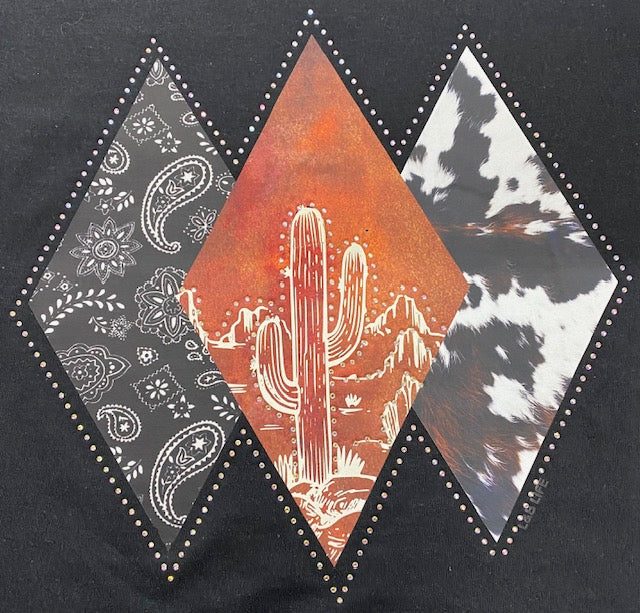 Desert Cactus Western Diamond DTF Transfer with Rhinestones