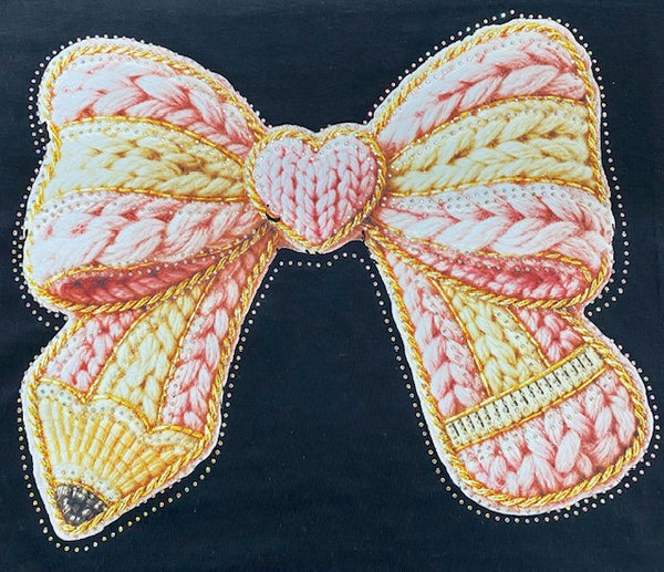 Knit Texture Bow DTF Transfer with Rhinestones