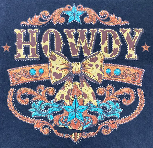 “Howdy” Western Bow DTF Transfer with Rhinestones