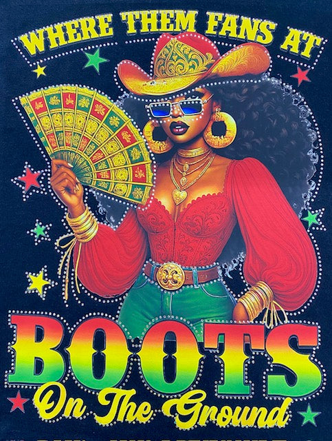 “Boots On The Ground” Western Diva DTF Transfer with Rhinestones