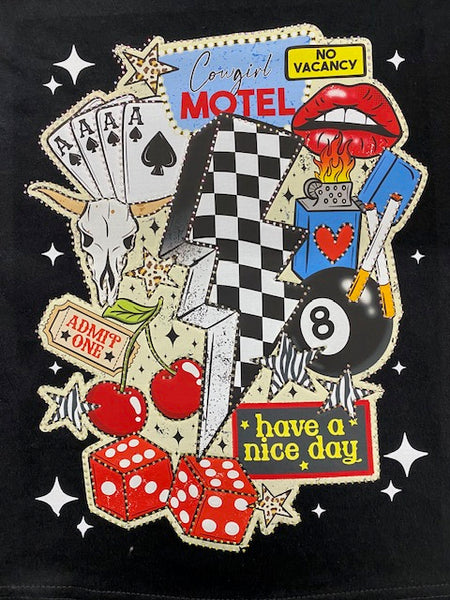 Cowgirl Motel Retro Western DTF Transfer with Rhinestones