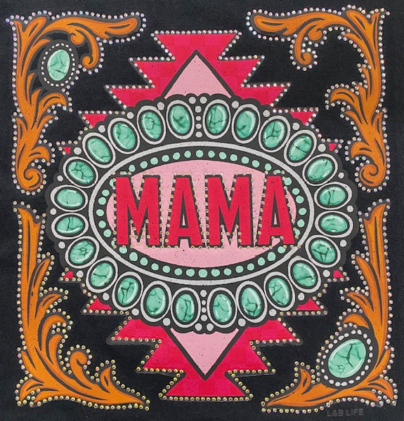 Western Turquoise “MAMA” DTF Transfer with Rhinestones