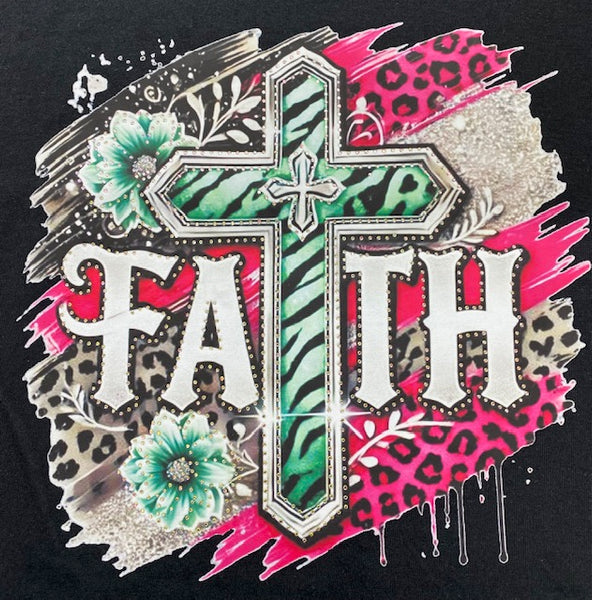 Leopard Faith Cross DTF Transfer with Rhinestones