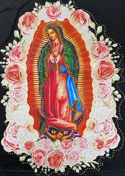 Our Lady of Guadalupe Floral DTF Transfer with Rhinestones