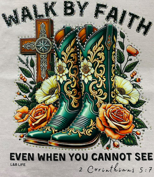 “Walk By Faith” Western DTF Transfer with Rhinestones