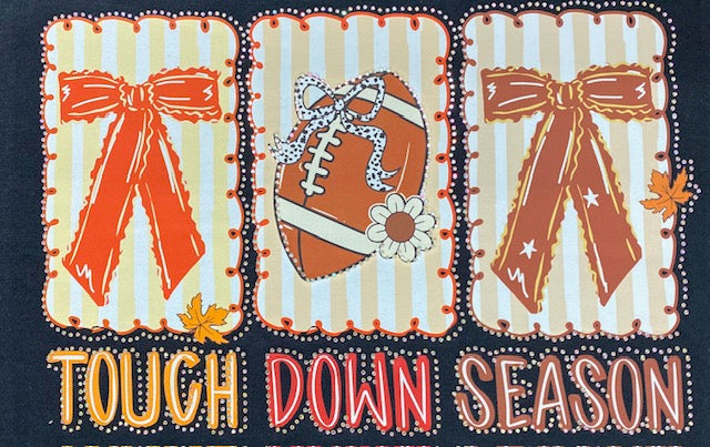 “Touch Down Season” Football Bow DTF Transfer with Rhinestones