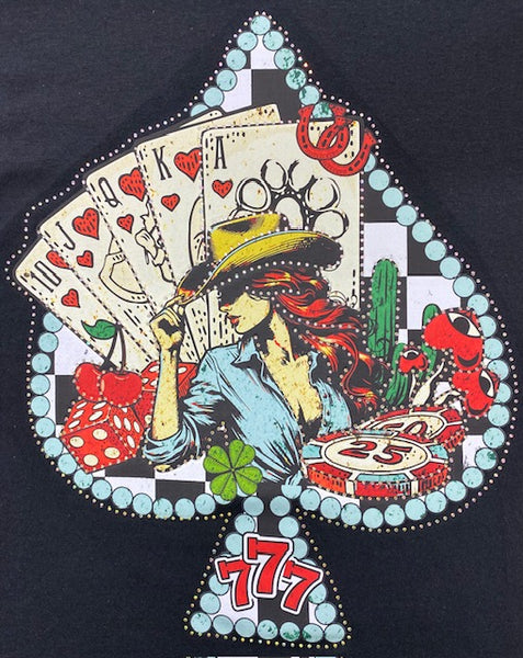 “Western Casino Cowgirl 777” DTF Transfer with Rhinestones