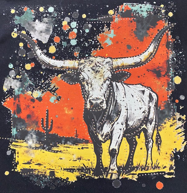 Western Longhorn Desert DTF Transfer with Rhinestones