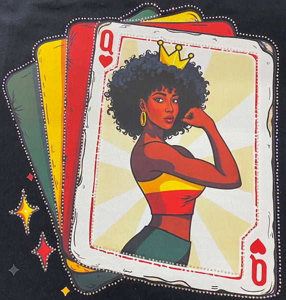 Queen of Hearts” Retro Playing Card DTF Transfer with Rhinestones