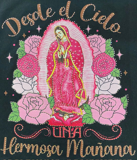 Desde el Cielo Hermosa Mamá” Virgen Floral DTF Transfer with Rhinestones