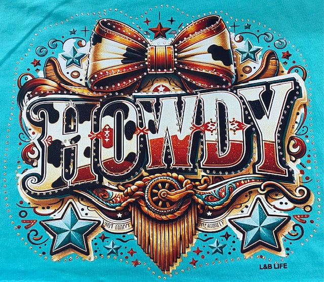 Western “HOWDY” Bow DTF Transfer with Rhinestones
