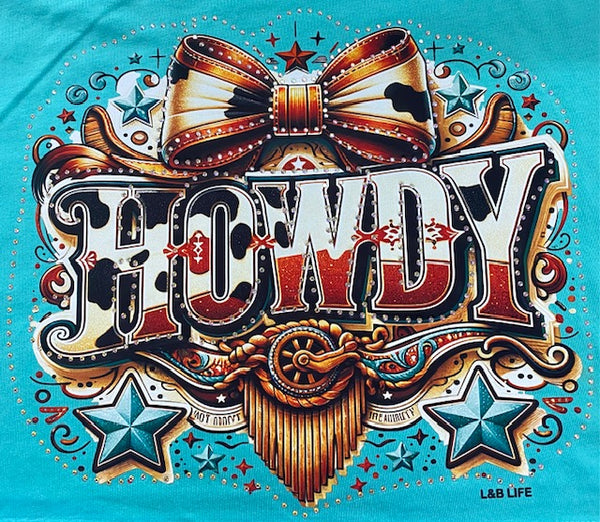 Western “HOWDY” Bow DTF Transfer with Rhinestones