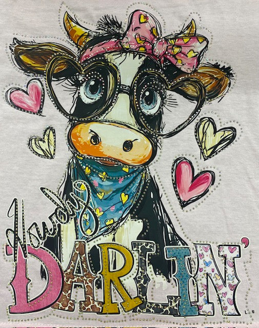 “Just DARN Cute” Cow DTF Transfer with Rhinestones
