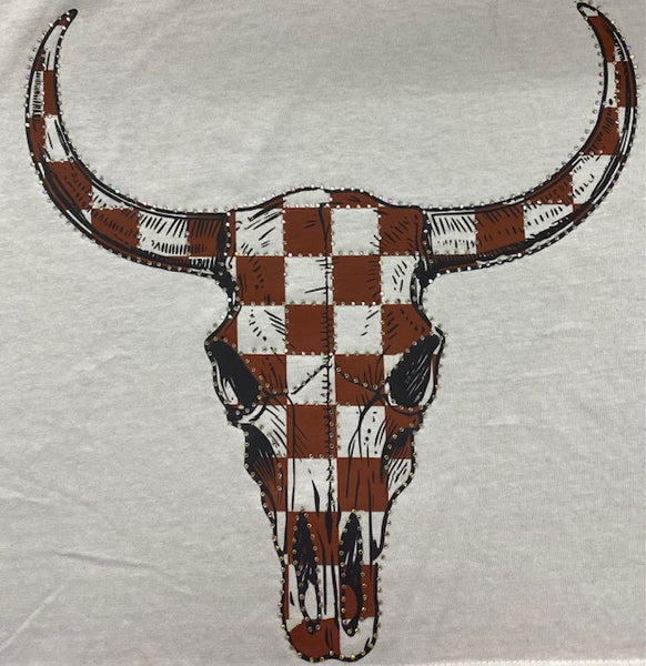 “Checkered Rodeo Skull” Rhinestone DTF Transfer