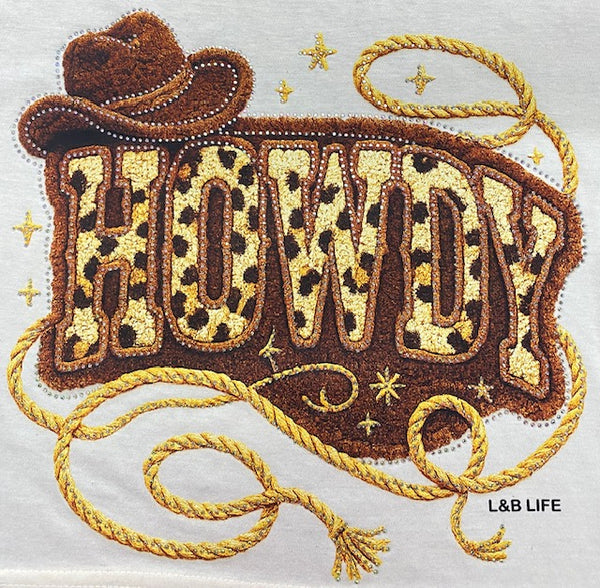 “Howdy” Western Leopard DTF Transfer with Rhinestones