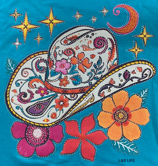 “Midnight Cowgirl Floral Hat” DTF Transfer with Rhinestones