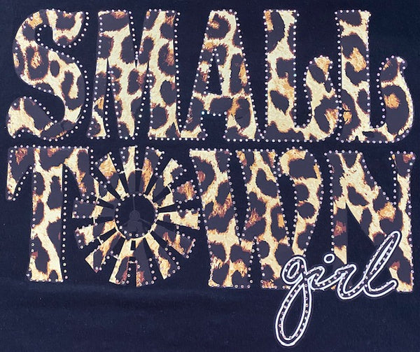 “Small Town Girl” Leopard DTF Transfer with Rhinestones