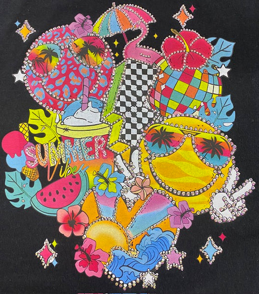 “Summer Vibes Retro Beach” DTF Transfer with Rhinestones