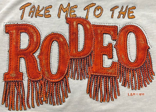 “Take Me to the Rodeo” Fringe Western DTF Transfer with Rhinestones