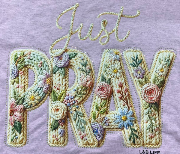 “Floral Knit Just Pray” DTF Transfer with Rhinestones