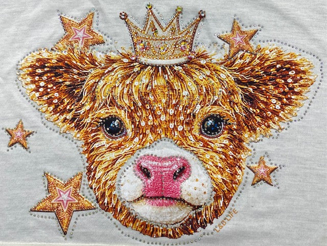 “Royal Highland Cow Crown” DTF Transfer with Rhinestones
