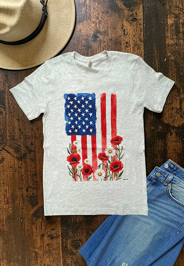 BC DTF FLOWER FLAG TEE - ASH