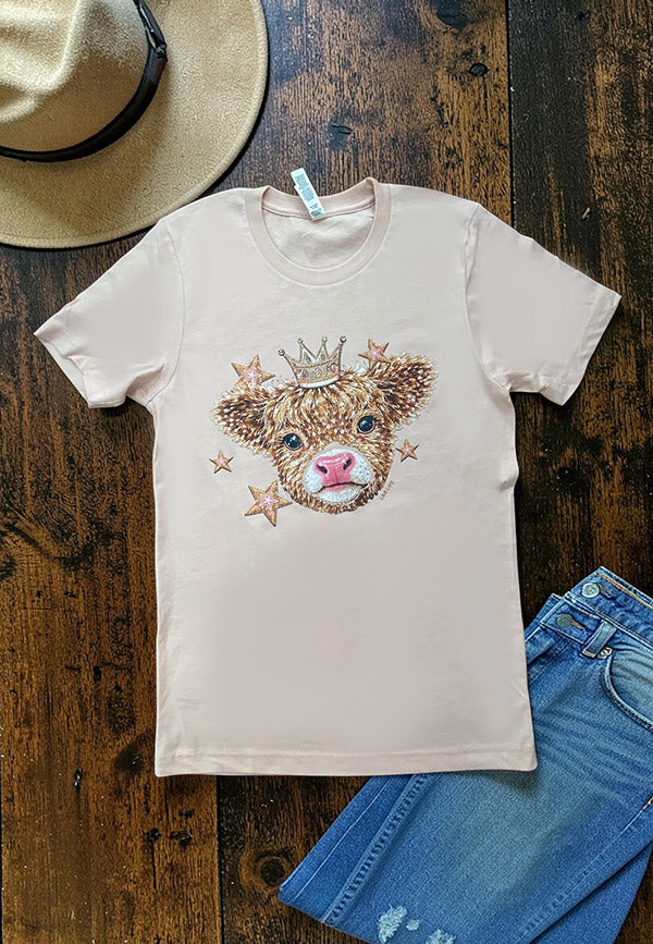 BC DTF QUEEN COW TEE = PEACH